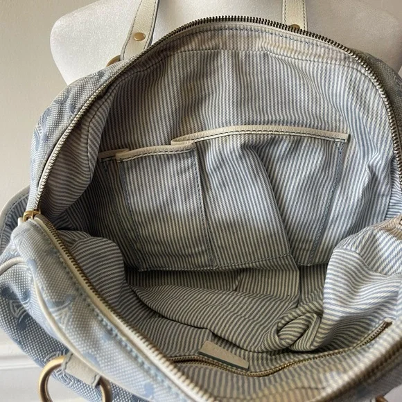 CELINE C Macadam Canvas Hand Bag Light Blue - Picture 9 of 14